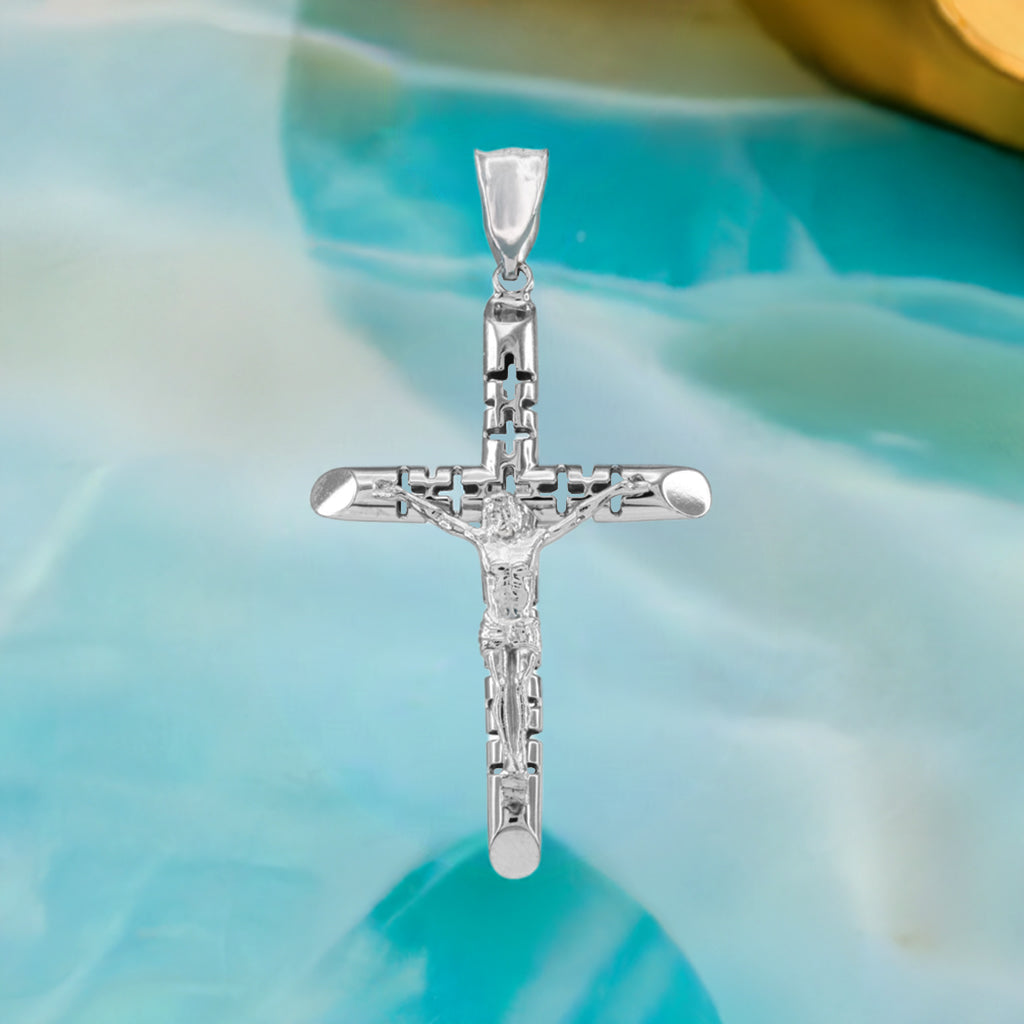 Sterling Silver Crucifix Tube Cross Pendant Necklace