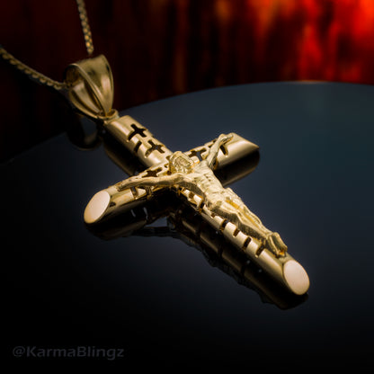 Gold Crucifix Tube Cross Pendant Necklace (yellow gold, white gold)