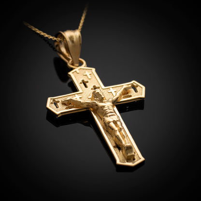 Gold Crucifix Cross Charm Pendant Necklace (10k, 14k, yellow, white, rose, 2-tone)
