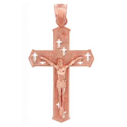 Gold Crucifix Cross Charm Pendant Necklace (10k, 14k, yellow, white, rose, 2-tone)