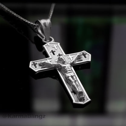 Silver Catholic Crucifix Cross Charm Necklace