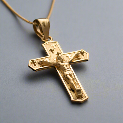 Gold Crucifix Cross Charm Pendant Necklace (10k, 14k, yellow, white, rose, 2-tone)