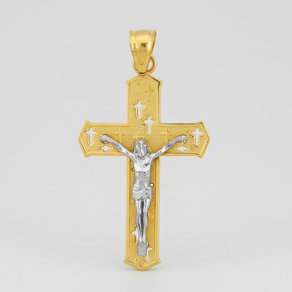 Gold Crucifix Cross Charm Pendant Necklace (10k, 14k, yellow, white, rose, 2-tone)
