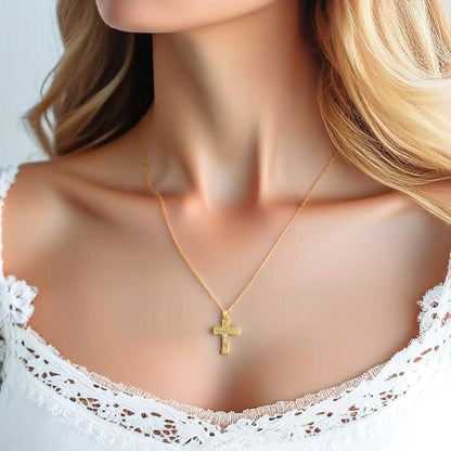 Gold Crucifix Cross Charm Pendant Necklace (10k, 14k, yellow, white, rose, 2-tone)