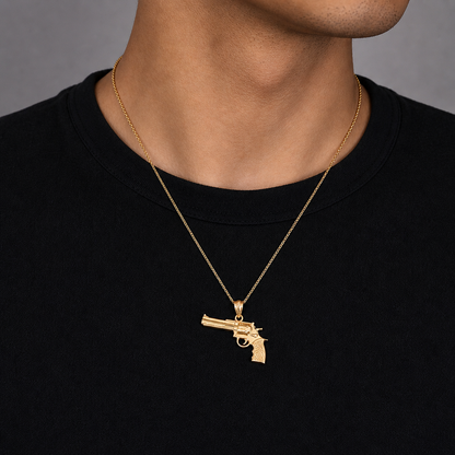 Gold Magnum Revolver Gun Pendant Necklace (10k, 14k, yellow, white, rose gold)
