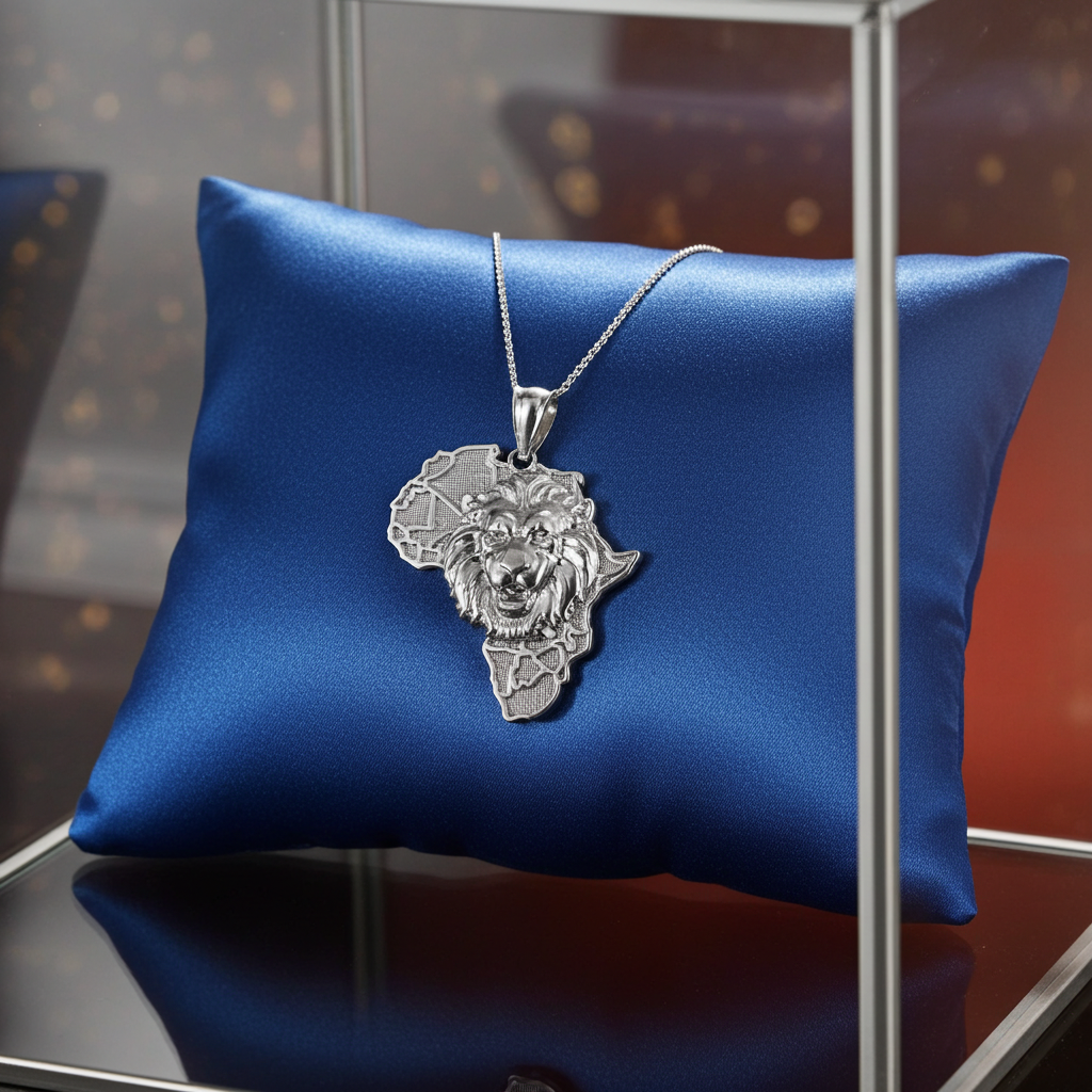 Sterling Silver African Lion Pendant Necklace