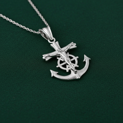 Gold Mariner Anchor Crucifix Cross Pendant Necklace (yellow, white, rose gold, 10k, 14k)