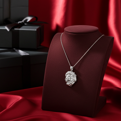 Sterling Silver Lion Face Satin DC Leo Pendant Necklace