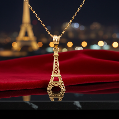 Gold Paris Eiffel Tower Charm Necklace (yellow, white, rose gold, 10k, 14k)