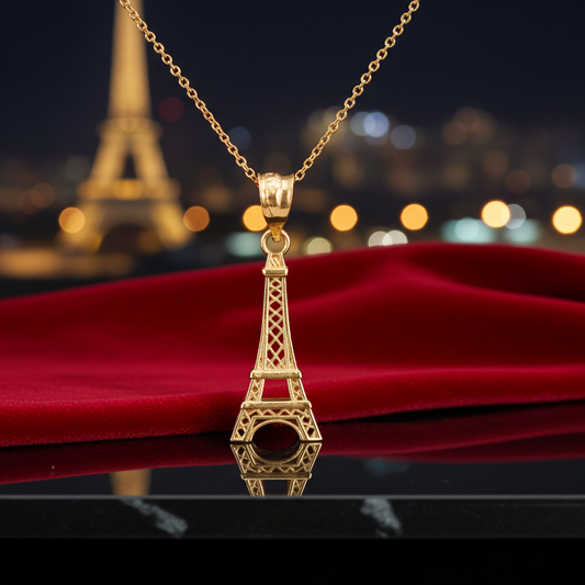 Gold Paris Eiffel Tower Charm Necklace (yellow, white, rose gold, 10k, 14k)