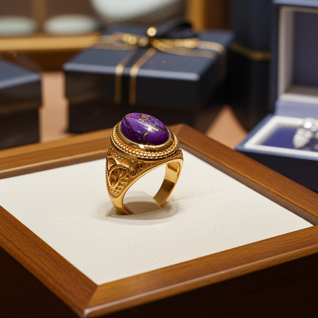 Gold Celtic Knot Purple Copper Turquoise Ring