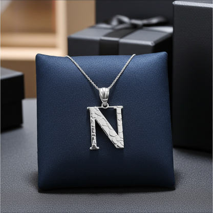 Sterling Silver Nugget Alphabet Initial Pendant Necklace English Letters