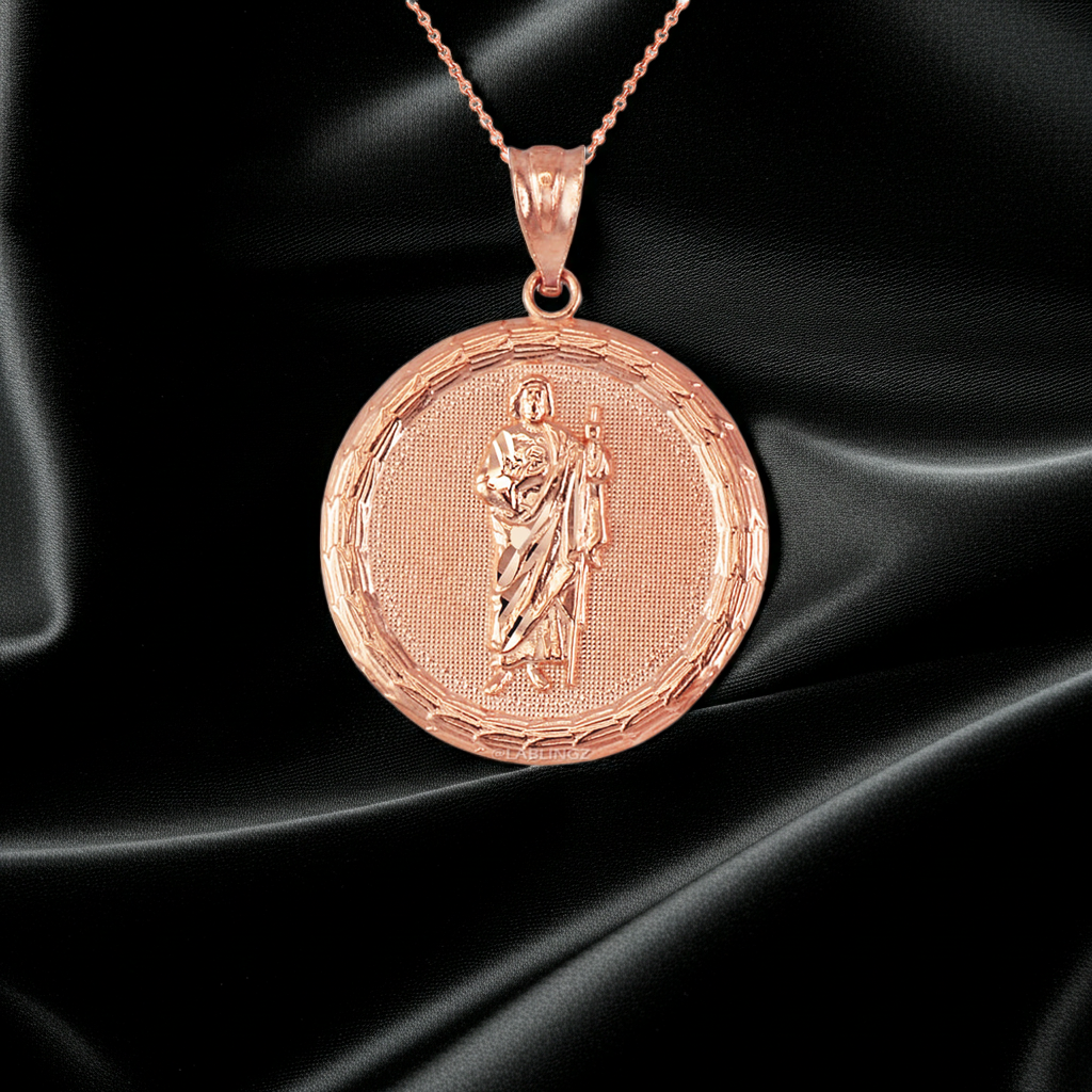 Gold Saint Jude Medallion Pendant Necklace in 10K or 14K, Yellow, White, Rose, 2-Tone