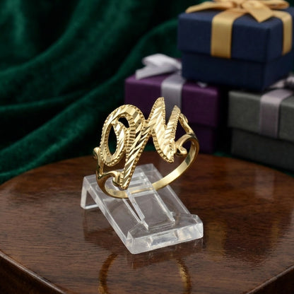 14K Yellow Gold Sparkle-Cut Letter Initial Script Ring
