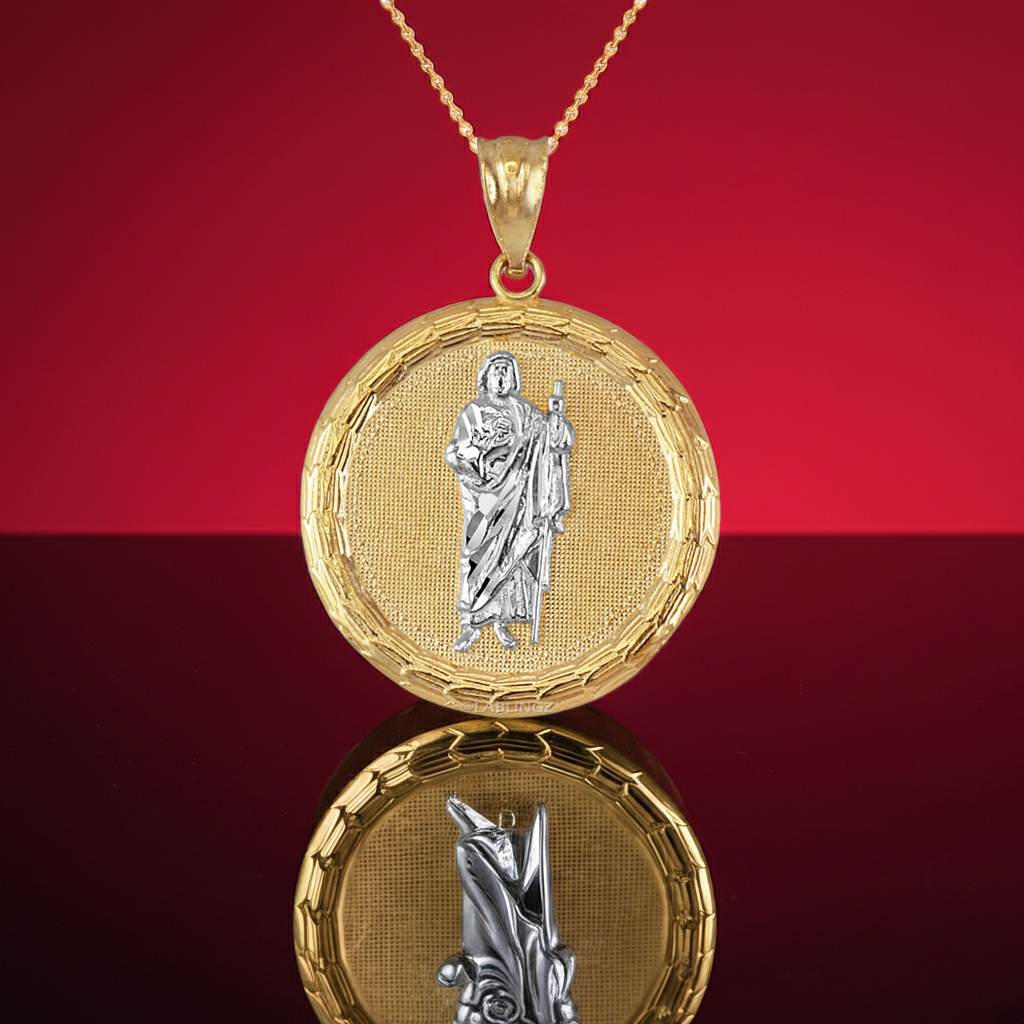 Gold Saint Jude Medallion Pendant Necklace in 10K or 14K, Yellow, White, Rose, 2-Tone