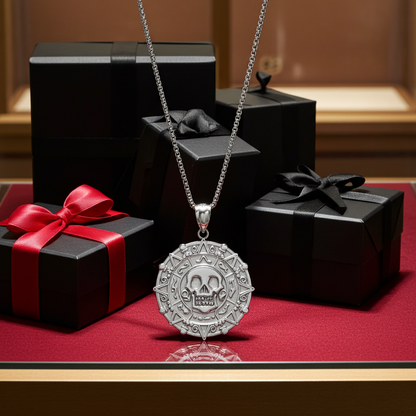 Sterling Silver Aztec Coin Pirates of The Caribbean Skull Medallion Pendant Necklace Karma Blingz