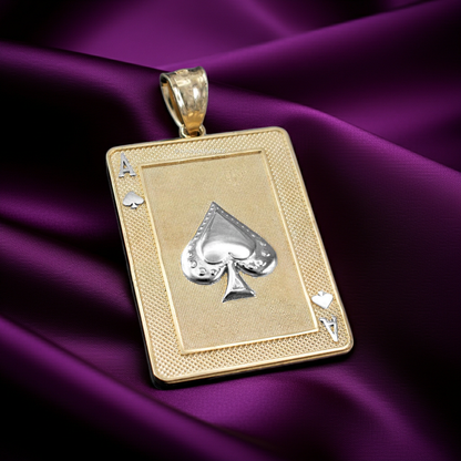 Gold Ace of Spades Poker Card Pendant (yellow, white, rose, 2-tone, 10K, 14K)
