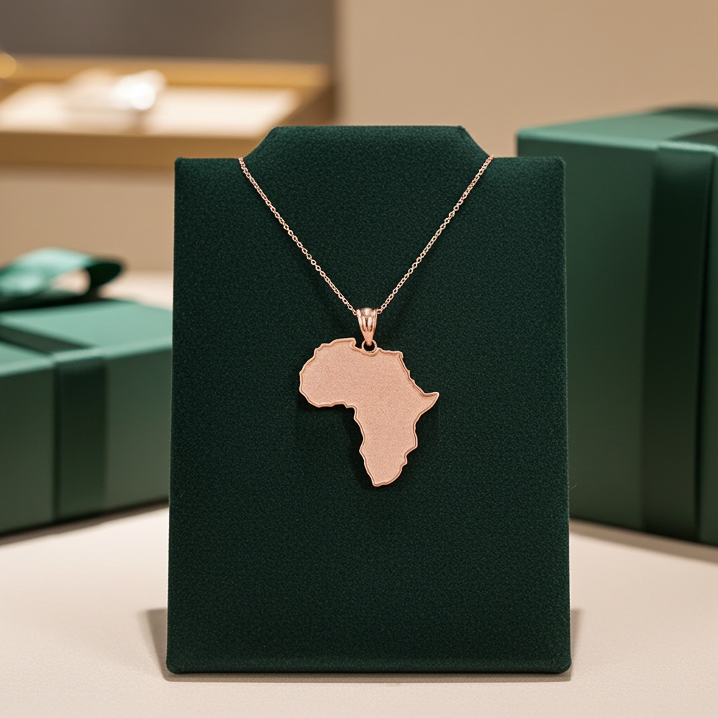 Gold Africa Map Pendant Necklace (10K, 14K, yellow, white, rose gold)