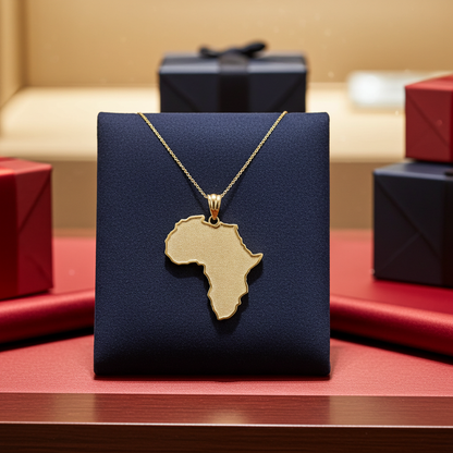 Gold Africa Map Pendant Necklace (10K, 14K, yellow, white, rose gold)