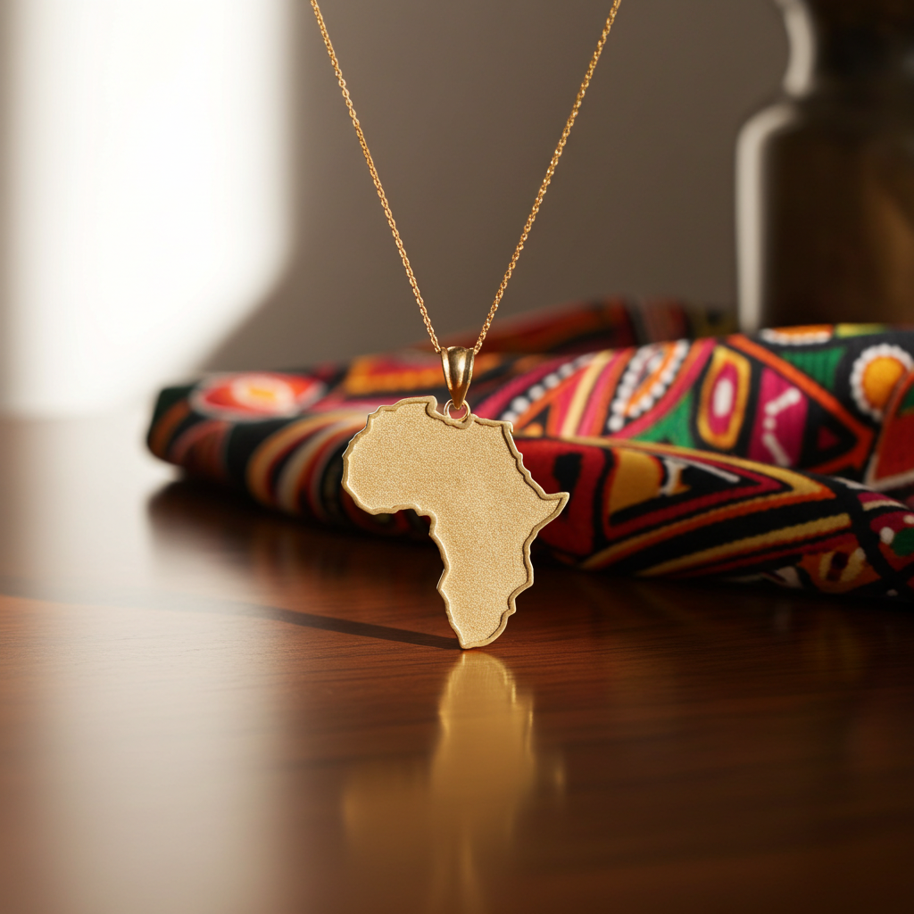 Gold Africa Map Pendant Necklace (10K, 14K, yellow, white, rose gold)
