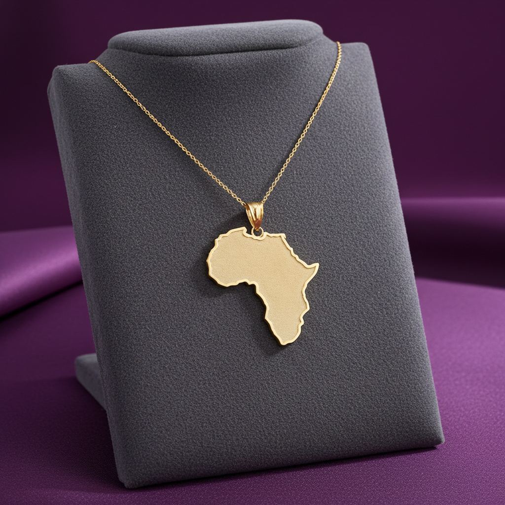 Gold Africa Map Pendant Necklace (10K, 14K, yellow, white, rose gold)