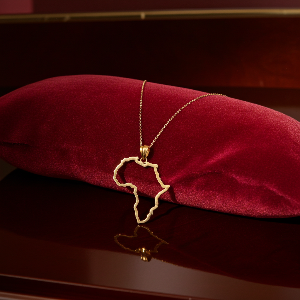 Gold Africa Map Openwork Pendant Necklace (yellow, white, rose gold, 10K, 14K)