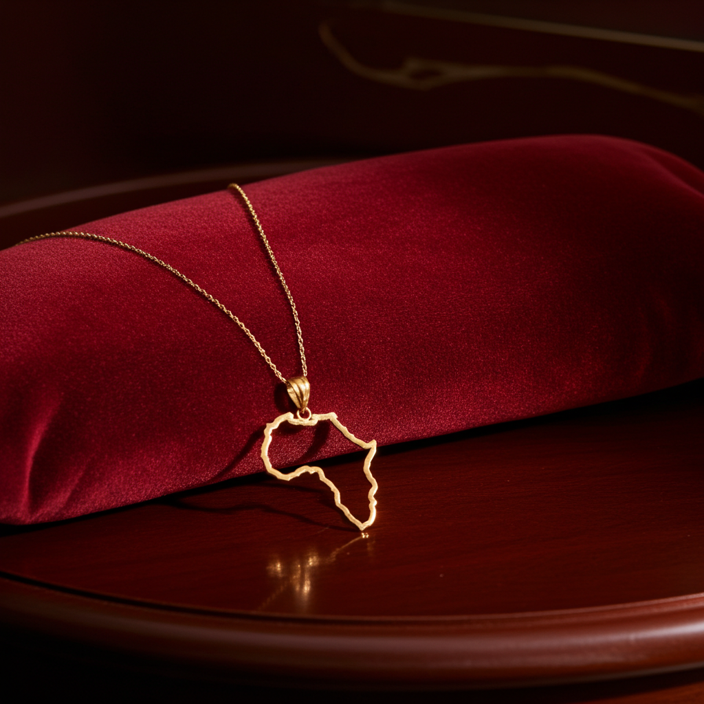 Gold Africa Map Openwork Pendant Necklace (yellow, white, rose gold, 10K, 14K)