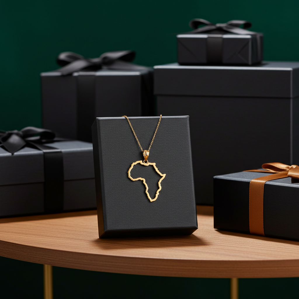 Gold Africa Map Openwork Pendant Necklace (yellow, white, rose gold, 10K, 14K)