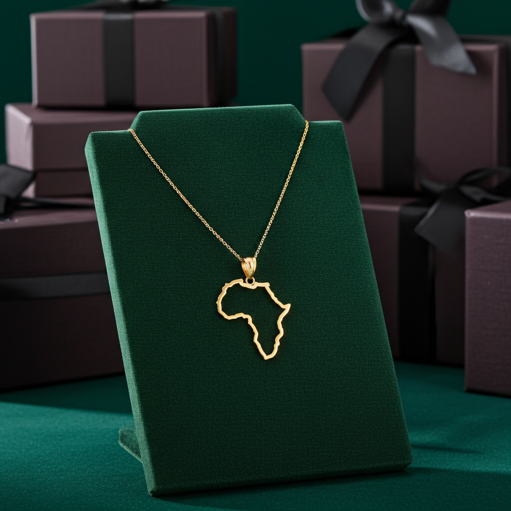 Gold Africa Map Openwork Pendant Necklace (yellow, white, rose gold, 10K, 14K)