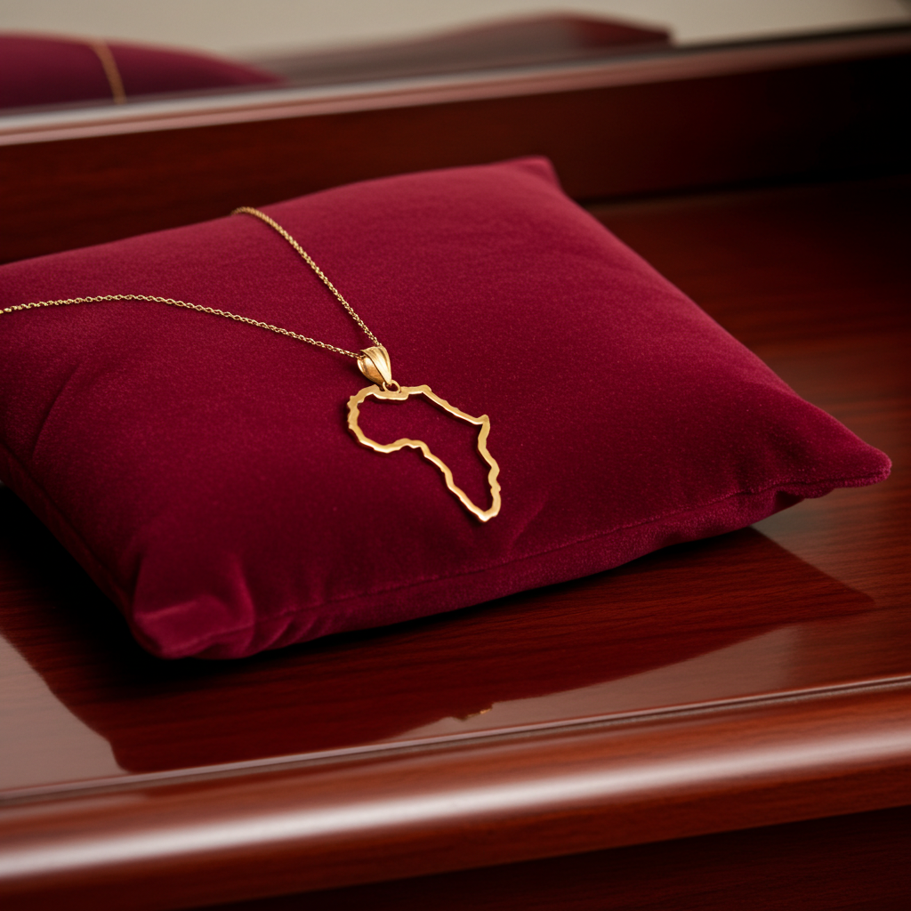 Gold Africa Map Openwork Pendant Necklace (yellow, white, rose gold, 10K, 14K)