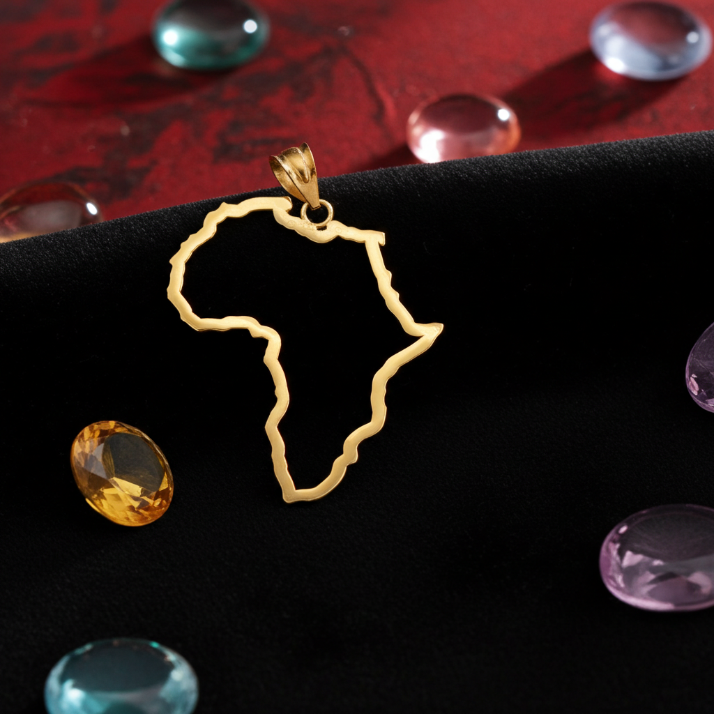 Gold Africa Map Openwork Pendant Necklace (yellow, white, rose gold, 10K, 14K)