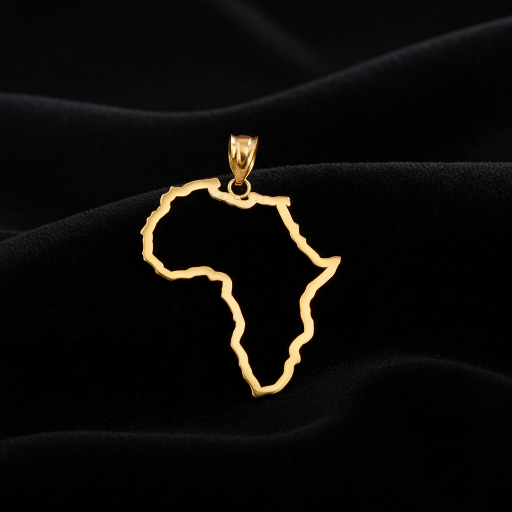 Gold Africa Map Openwork Pendant Necklace (yellow, white, rose gold, 10K, 14K)