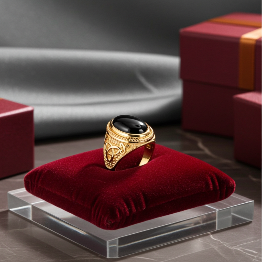 Gold Celtic Knot Black Onyx Statement Ring