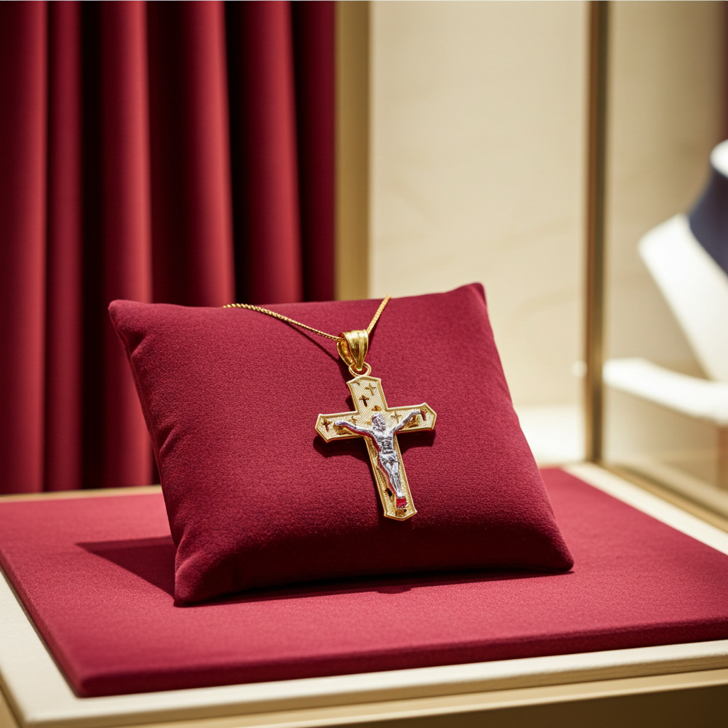 Gold Crucifix Cross Charm Pendant Necklace (10k, 14k, yellow, white, rose, 2-tone)