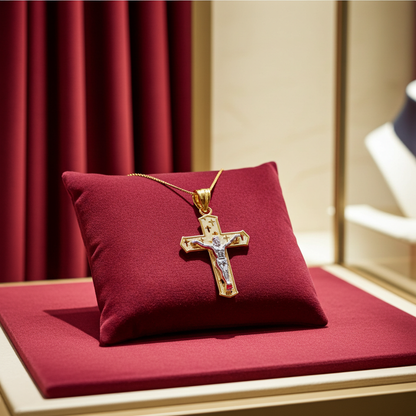 Gold Crucifix Cross Charm Pendant Necklace (10k, 14k, yellow, white, rose, 2-tone)