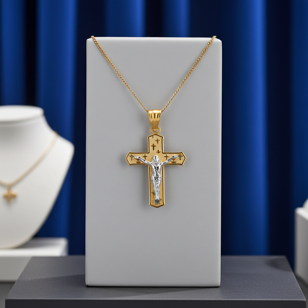 Gold Crucifix Cross Charm Pendant Necklace (10k, 14k, yellow, white, rose, 2-tone)