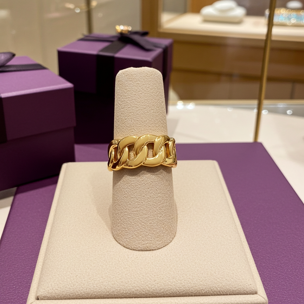 Gold Cuban Link Chain Unisex Ring