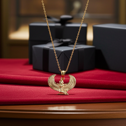 Gold Egyptian Isis Winged Goddess Pendant Necklace (yellow, white, rose gold, 10k, 14k)
