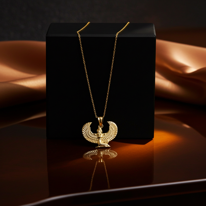 Gold Egyptian Isis Winged Goddess Pendant Necklace (yellow, white, rose gold, 10k, 14k)
