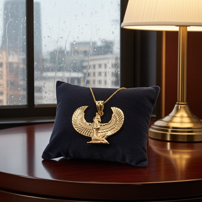 Gold Egyptian Isis Winged Goddess Pendant Necklace (yellow, white, rose gold, 10k, 14k)