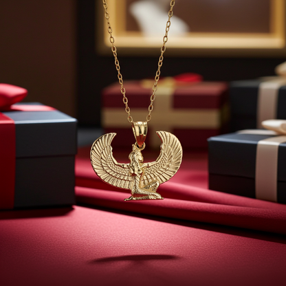 Gold Egyptian Isis Winged Goddess Pendant Necklace (yellow, white, rose gold, 10k, 14k)
