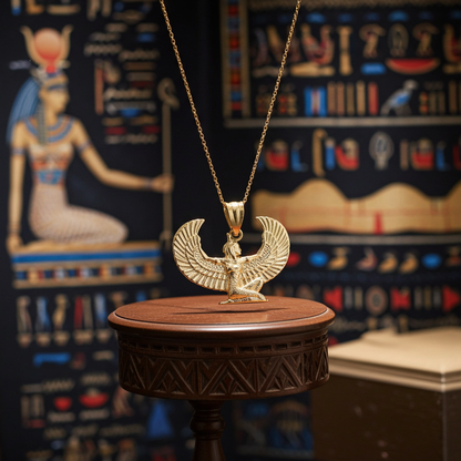 Gold Egyptian Isis Winged Goddess Pendant Necklace (yellow, white, rose gold, 10k, 14k)