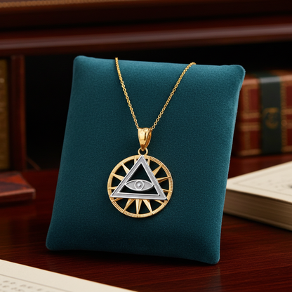 Gold Eye of Providence Illuminati Charm Necklace (yellow, white, rose, 2-tone gold, 10k, 14k)