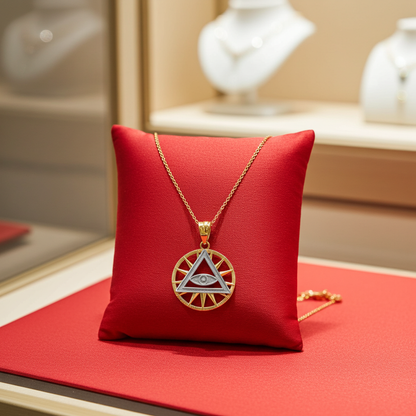 Gold Eye of Providence Illuminati Charm Necklace (yellow, white, rose, 2-tone gold, 10k, 14k)
