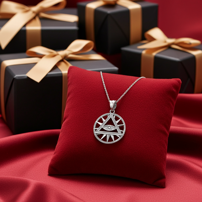 Gold Eye of Providence Illuminati Charm Necklace (yellow, white, rose, 2-tone gold, 10k, 14k)