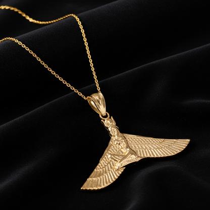 Gold Isis Egyptian Winged Down Goddess Pendant Necklace (yellow, white, rose gold, 10k, 14k)