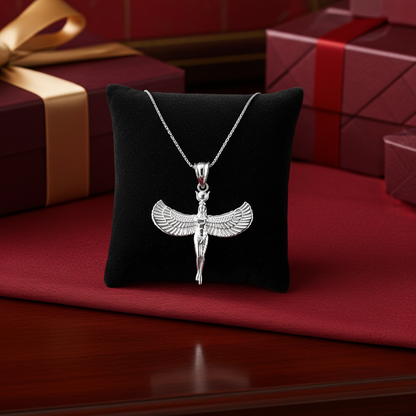 Egyptian Isis Standing Winged Goddess Gold Pendant Necklace