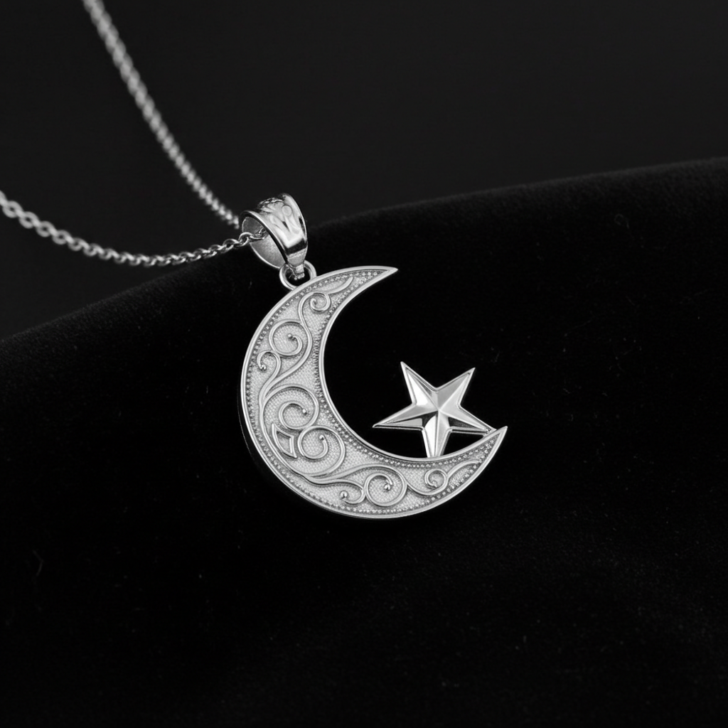 Gold Islamic Crescent Moon Pendant Necklace (yellow, white, rose gold, 10k, 14k)