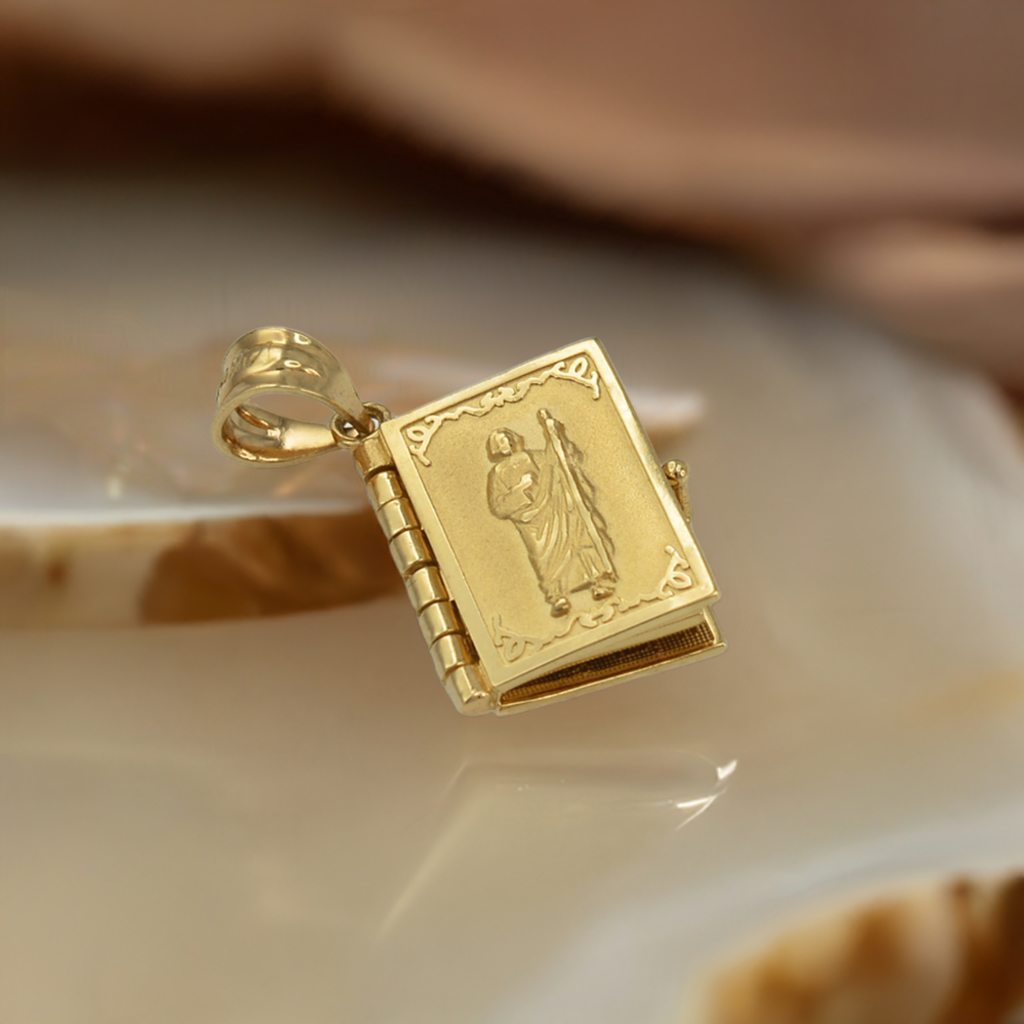 Gold Judaic 10 Commandments Jewish Bible 3D Charm Necklace (yellow, white, rose gold, 10k, 14k, )
