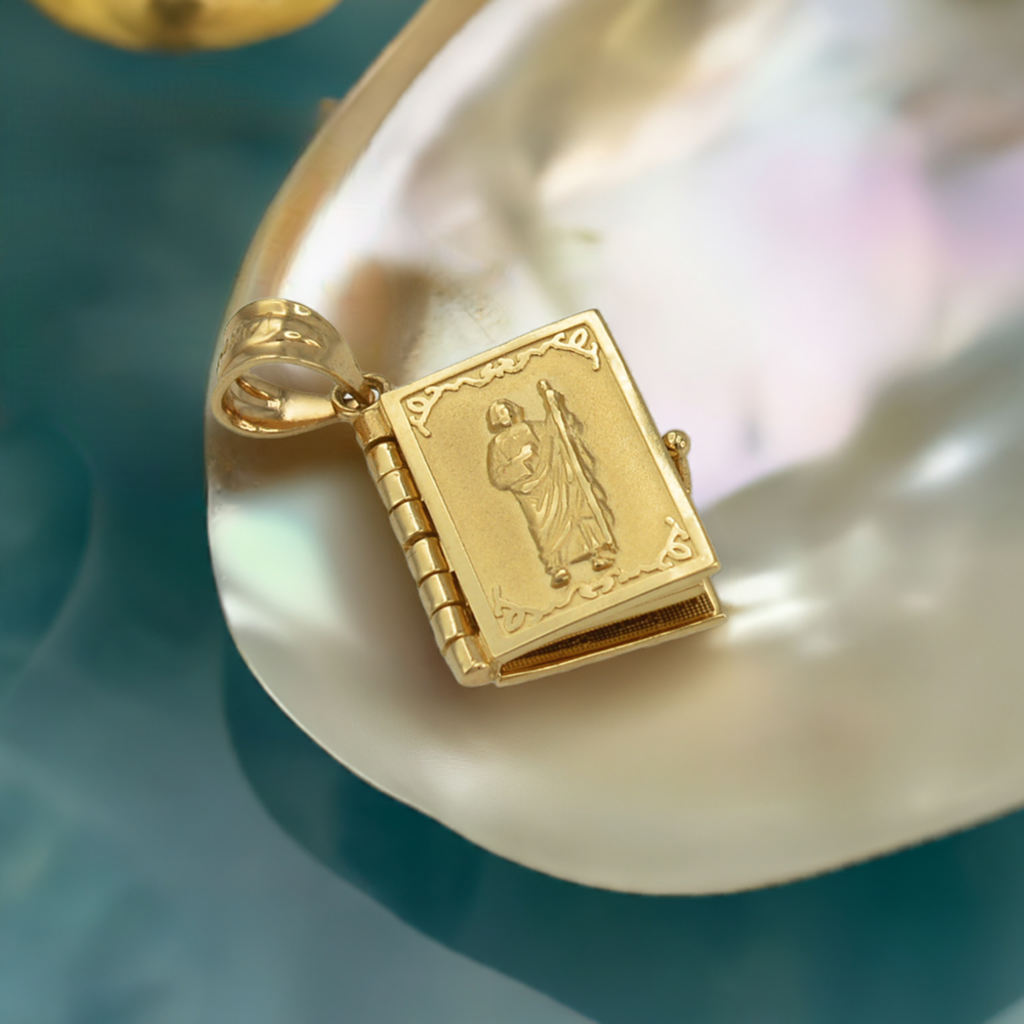Gold Judaic 10 Commandments Jewish Bible 3D Charm Necklace (yellow, white, rose gold, 10k, 14k, )